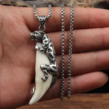 

100% Real 925 Silver Spike Pendant, Real Tibetan Mastiff Black Dog Teeth Studded Silver Braces Men's Pendant