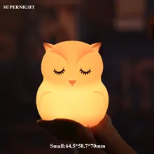SuperNight Mini Cute Owl LED Night Light 9 Colors Cartoon Bird Silicone Light Bedroom Bedside Lamp for Children Kids Baby Gift
