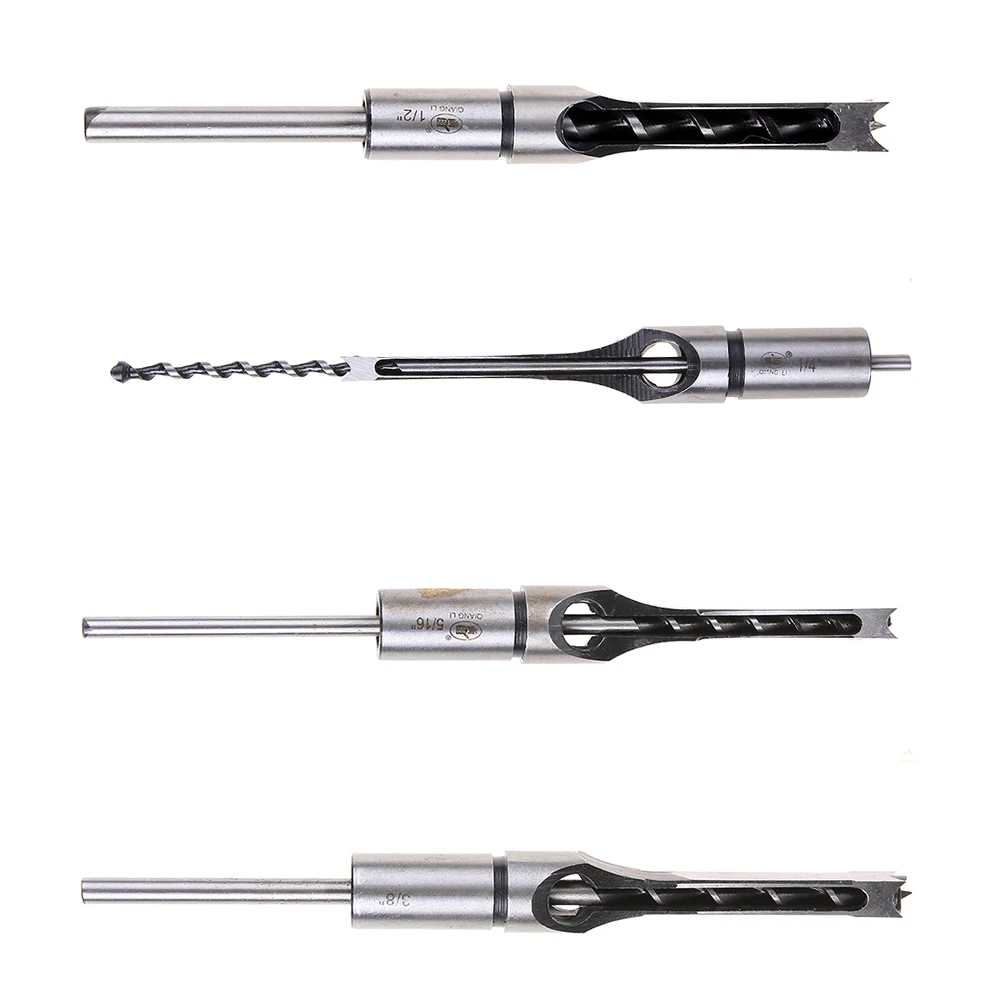 

4Pcs/4 Size Twist Drill 210mm Woodwork Square Hole Drill Bit Cutter Tool HRC48-50 4Types 1/2'' 3/8'' 5/16'' 1/4" For Woodworking