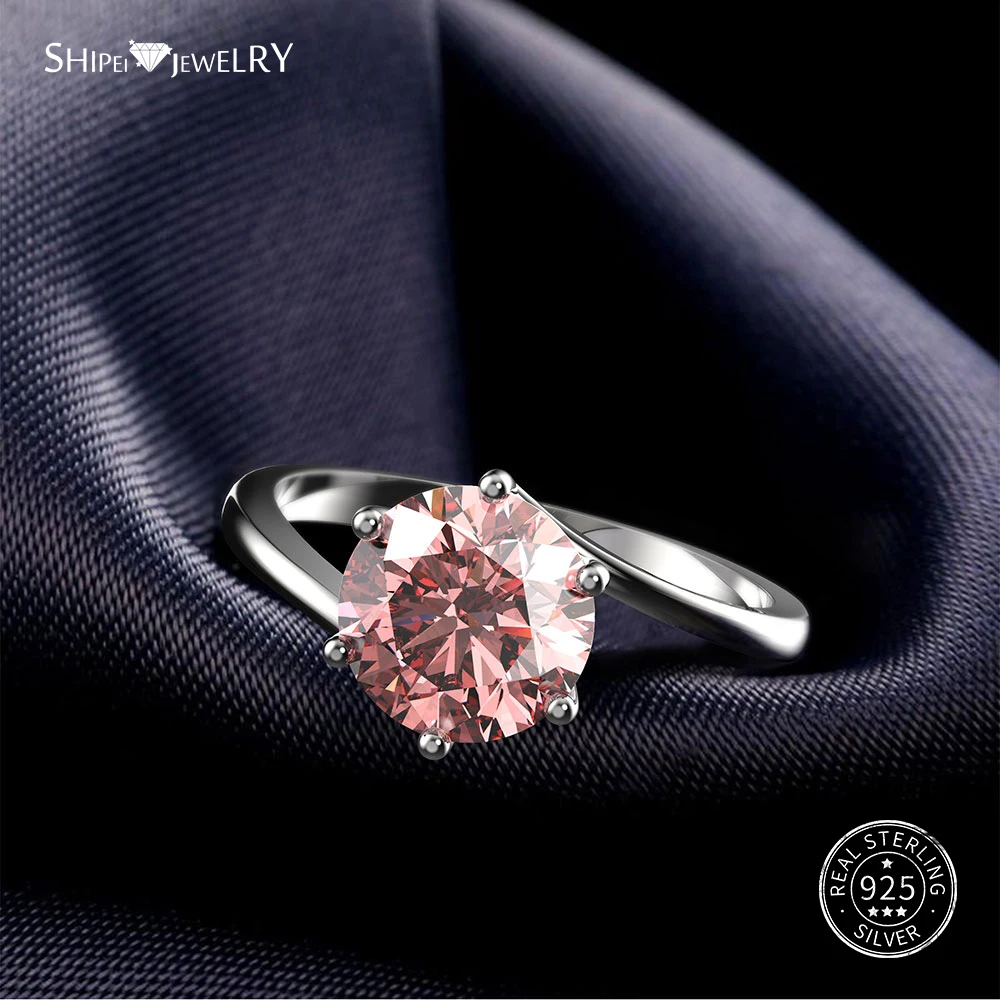 Женское кольцо Moissanite Shipei круглое из стерлингового серебра 925 пробы рубиновое