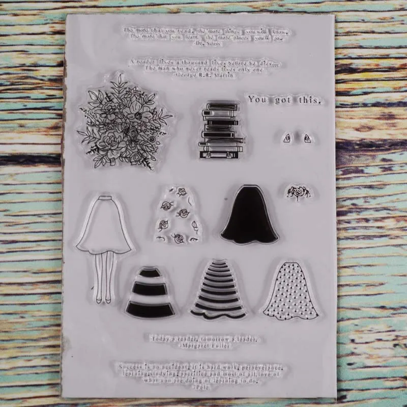 

Girl with flower and book Transparent clear stamp for DIY Scrapbooking/Card Making/Kids Christmas Fun Decoration Supplies