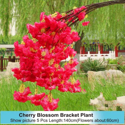 High Densities 4 6 fork Fake Cherry Blossom Flower Branch Begonia Sakura Tree Stem for Event Wedding Tree Deco Artificial Decora - Цвет: Bracket Plant