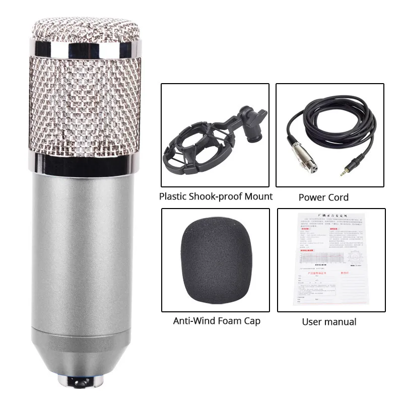 Профессиональный компьютерный микрофон для ПК KTV студия комнаты конденсаторный микрофон для ПК сети Подкаст караоке BM800 микрофон - Цвет: Silver