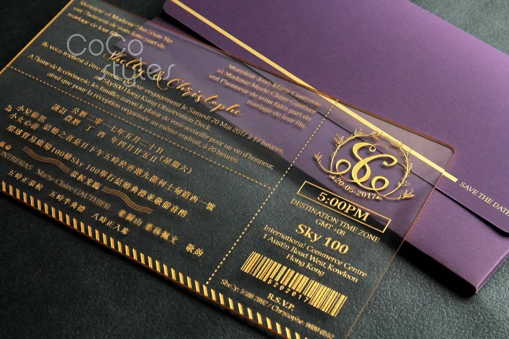 Cocostyles заказ роскошные гравировка акриловые пригласительный билет с золотым фольгированием конверт для свадьбы назначения