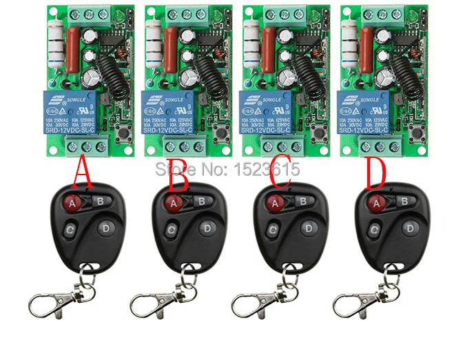 NEW AC220V 1CH 10A Radio Controller RF Wireless Relay Remote Control Switch 315 MHZ 433 teleswitch 4 Transmitter +4 Receiver |
