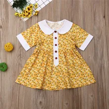 Детские платья для девочек ясельного возраста; платье принцессы с воротником «Питер»; Летнее Детское платье с короткими рукавами и цветочным рисунком для маленьких девочек; одежда