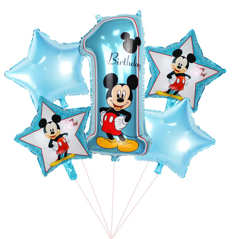 5 шт., украшение на день рождения, воздушный шар Микки и Минни Маус, 18 дюймов, воздушные шары из гелиевой фольги со звездным номером для детей 1 день рождения, globos - Цвет: 5 pcs blue