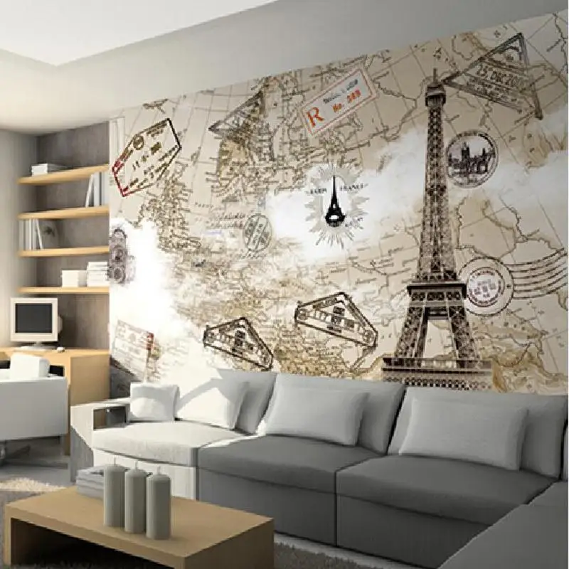 

Great wall 3d map of the world Eiffel Tower large wallpaper murals for living room,papel de parede mapa mundi