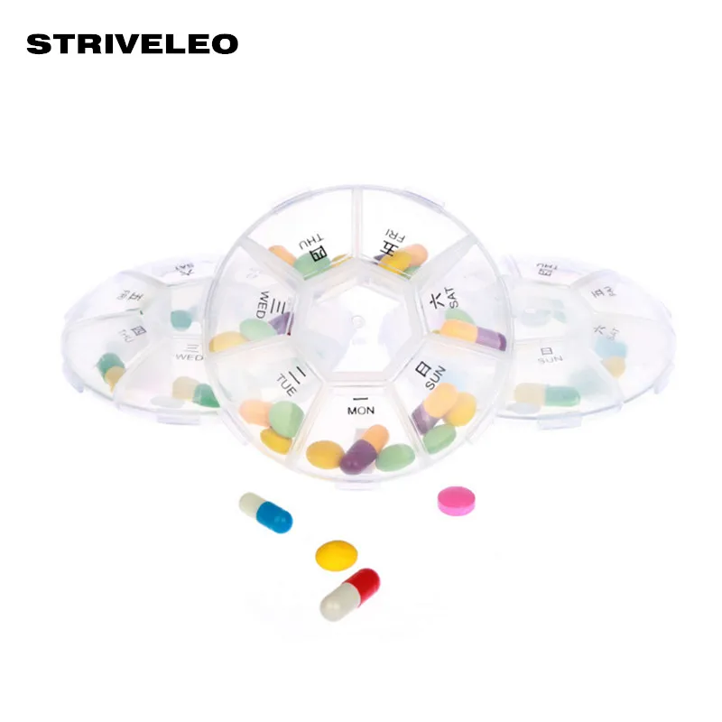 

3PCS/LOT Weekly Circular Pill Box Travel Pill Case Plastic Portable Medicine Box Drugs Pill Container