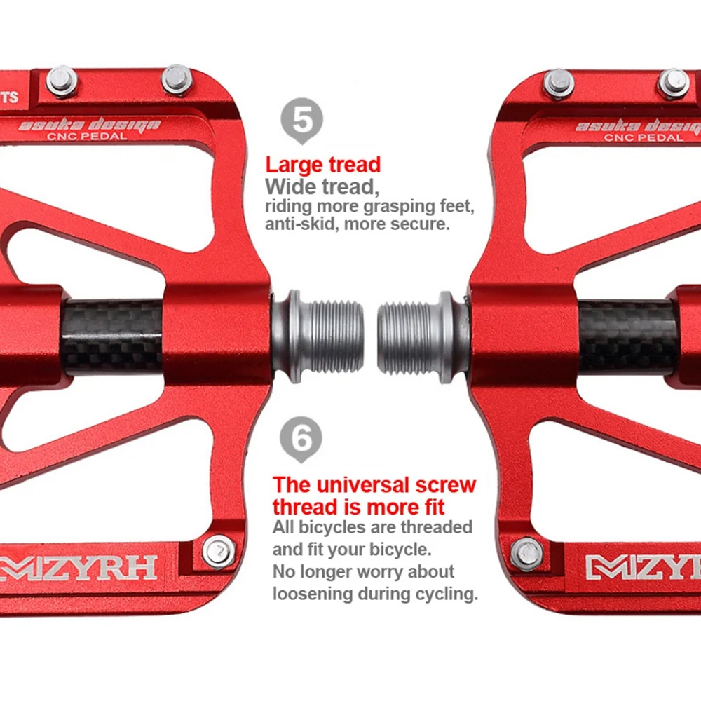 MZYRH велосипедные педали из алюминиевого сплава, 3 герметичных подшипника, педали MTB, велосипедные педали из углеродного волокна с большим протектором, педали для велосипеда, запчасти
