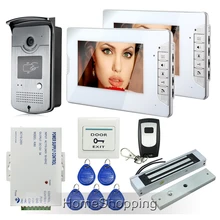 Envío de la Nueva 7 “pantalla de Vídeo Teléfono de Puerta de Intercomunicación + Monitor de Timbre de La Cámara de Acceso RFID + 2 Blanco + Cerradura Magnética En la Acción