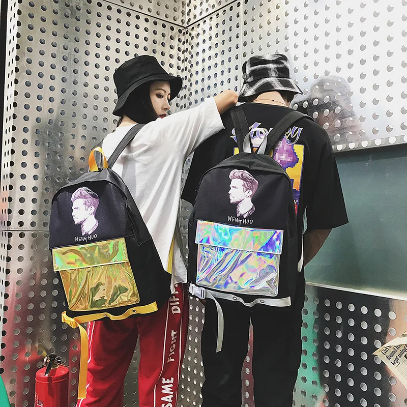 Menghuo Patchwork Women Backpack Laser Holographic Bag Mochila Feminino Silver Multicolor School Bags Leather Daypack Olografico (50)