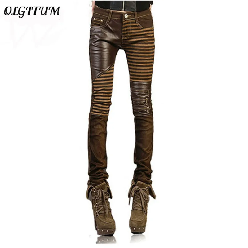

2019 fashion Casual pants feet Denim jeans for woman pencil pants big size black High quality PU leather jeans for women