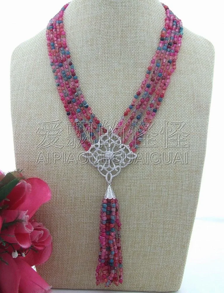 

Women's 5 Strands Onyx CZ Pendant Necklace