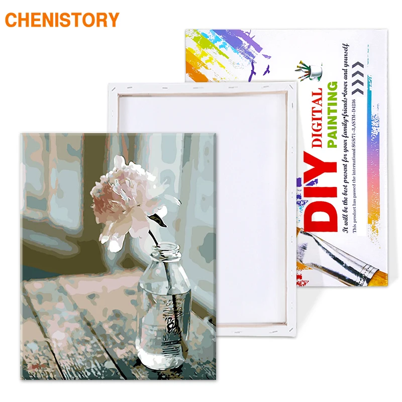 Wall Art Print CHENISTORY Frame White Flowers DIY Painting By Numbers Modern Wall Art Picture Home Wall Decor For Living Room Artwork 40x50