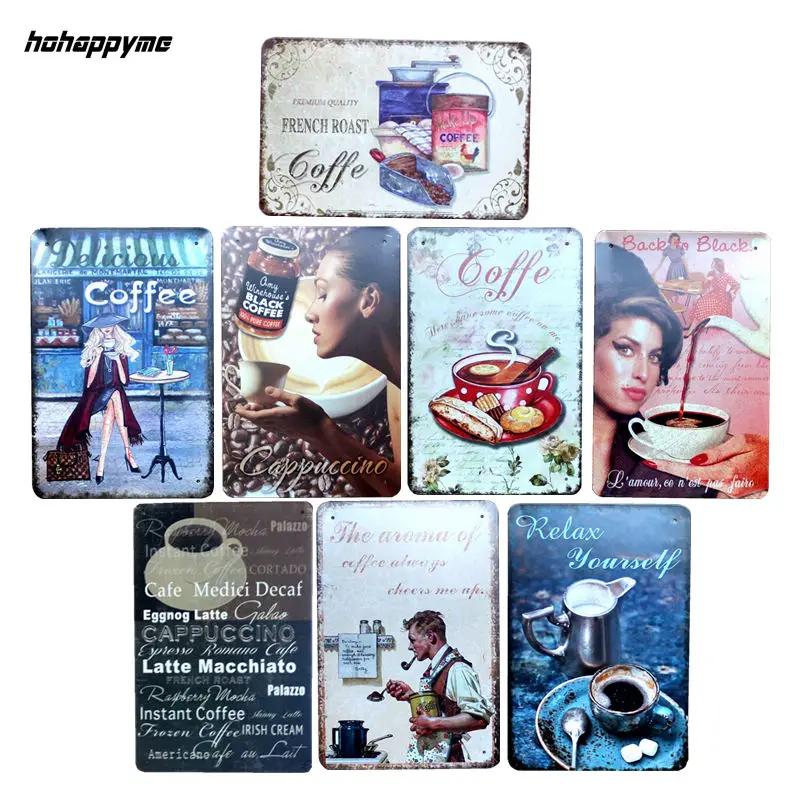 

Vintage Coffee Tin Signs Plate Signs Movie Poster Art Cafe Bar Vintage Metal Painting Wall Stickers Home Decor 20X30 CM