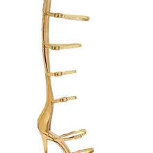 Carpaton золотой металлик кожа Высокие ботинки до колена на ремешке и пряжке летние с открытым носком и вырезами Сандалии в гладиаторском стиле; ботинки женские длинные сапоги