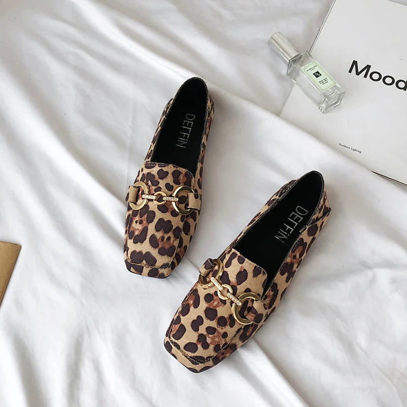 

Summer Women Shoes 2019 Fashion Women's Leopard Leather Flats Square Toe Butterfly-Knot Flats Women Shoes Size 35 36 37 38 39 40