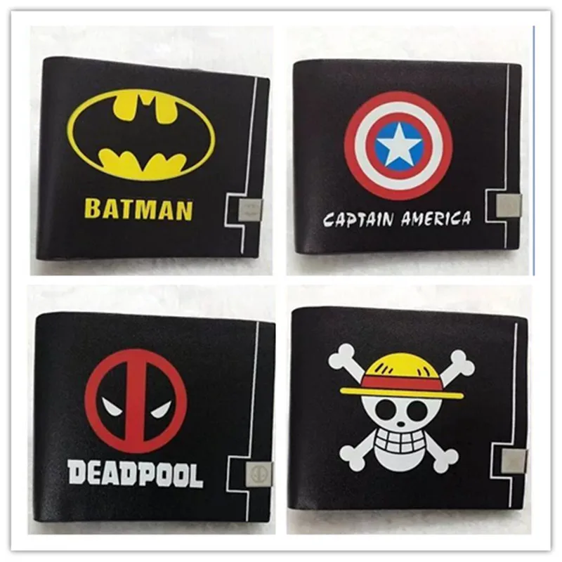 

anime one piece Marvel series Batman Captain America Deadpool short wallet students Leather Wallet cartoon fashion bifold purse