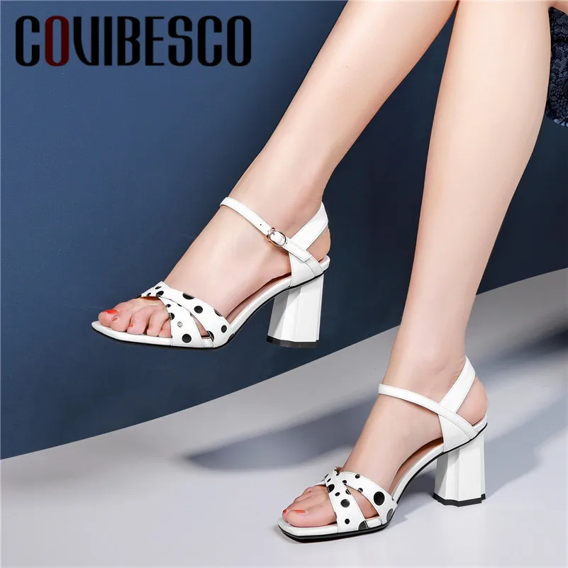 

COVIBESCO Summer Fashion Concise Basic Women Sandals SheepSkin Wave Point Buckle High Heels Party Shoes Woman Lady Office Shoes