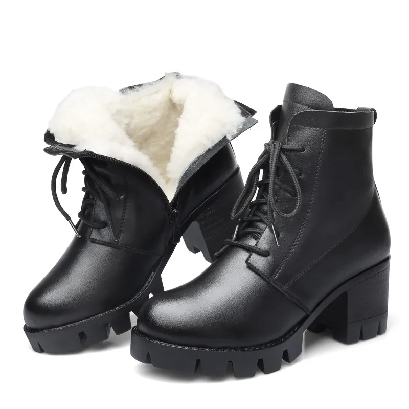 MORAZORA/Новинка года; зимние ботинки из натуральной кожи и шерсти; женская зимняя обувь; ботинки на платформе и высоком каблуке; женские ботильоны на молнии со шнуровкой