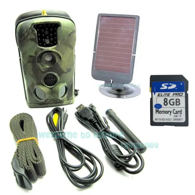 Cheap Free Shipping!Ltl 5210MM Trail Farm Hunting Scouting GSM MMS Camera+7V Solar Panel Battery+8GB SD Card