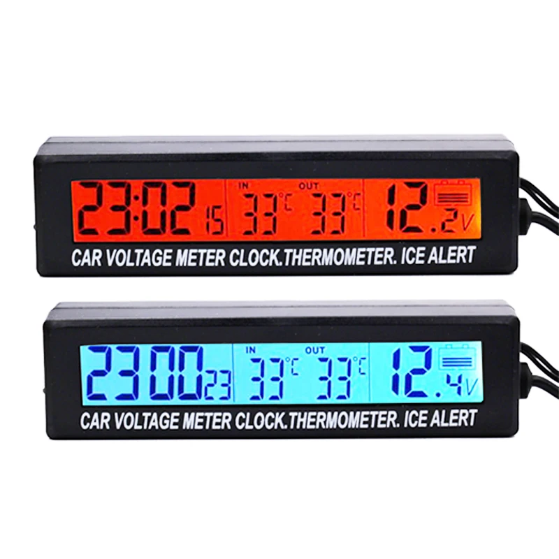 3 Dans 1 voiture numérique thermomètre automatique voltmeter horloge volt  moniteur de température 12v extérieur à l'intérieur conduit orange /  rétro-éclairage bleu