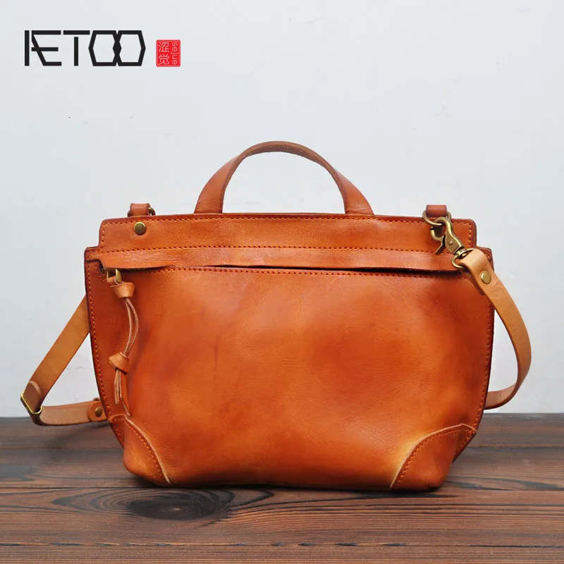 

BJYL Korean version of the leisure retro tannery leather cowboy leather handbags Japanese leather college Sen female handbag sh