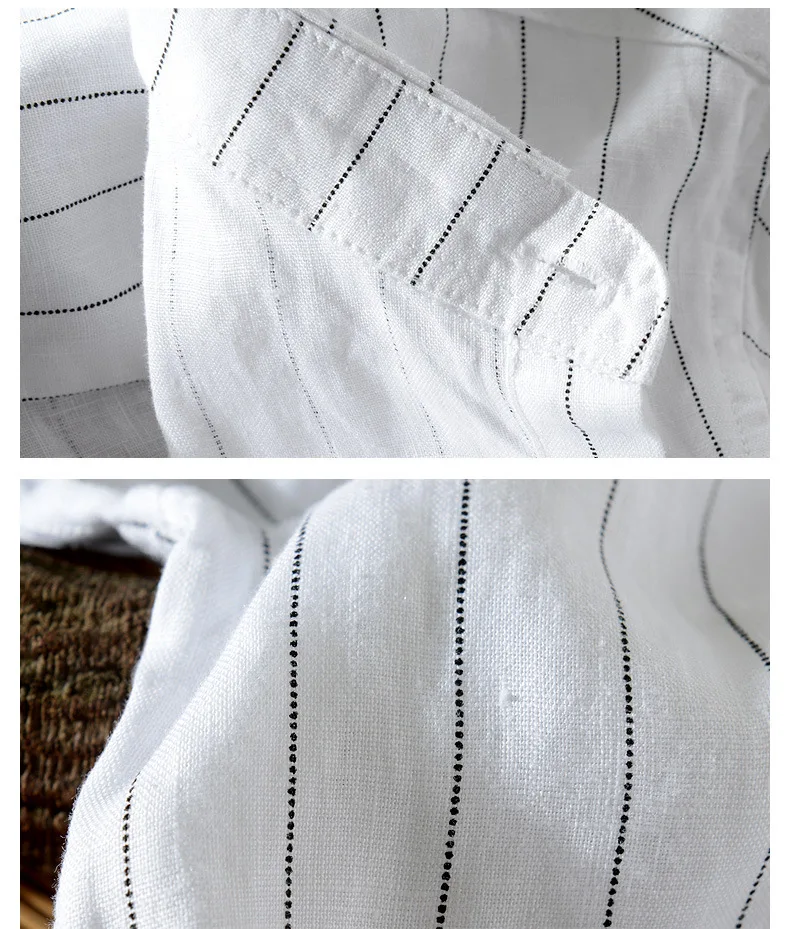 100% льняные рубашки для мужчин короткий рукав Повседневное Полосатые рубашки M028
