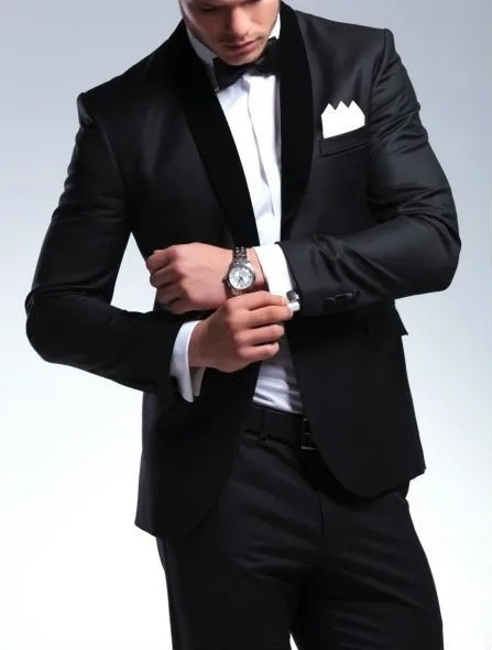 Elegant Groom's Wear Black Smoking Dinner jacket/Wedding Suits For Men/Best man's 3 Peices Suits(Jacket+Pants+Bowtie)CM-8803
