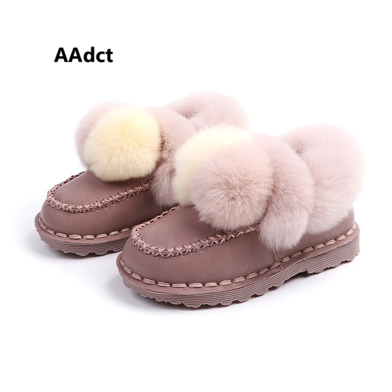 

AAdct Cotton Cute fur ball snow boots for girls Warm non-slip kids boots 2018 Winter new children boots