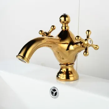 

Free shipping Gold bidet faucet shaft tap double handle golden basin bidet mixer crane antique brass tap bathroom faucet