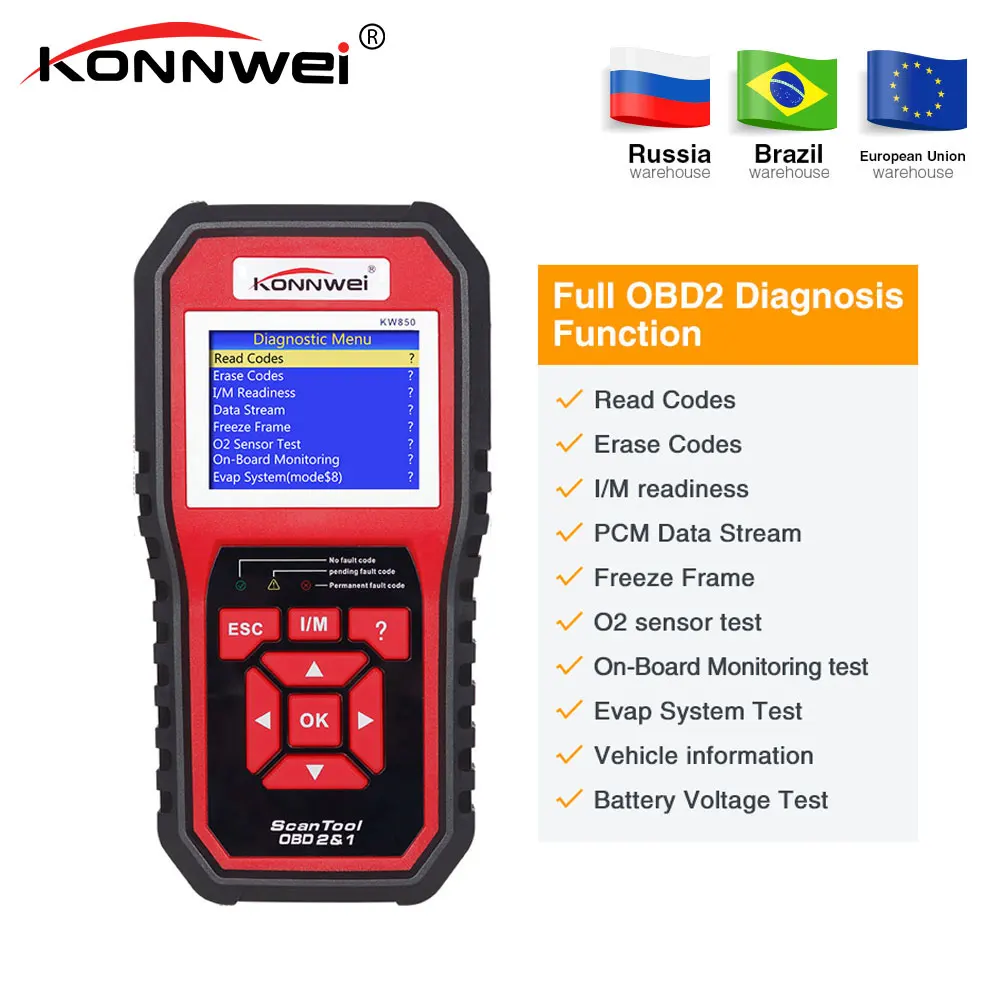 Автомобильный диагностический сканер KONNWEI KW850 с поддержкой OBD2|Считыватели кодов