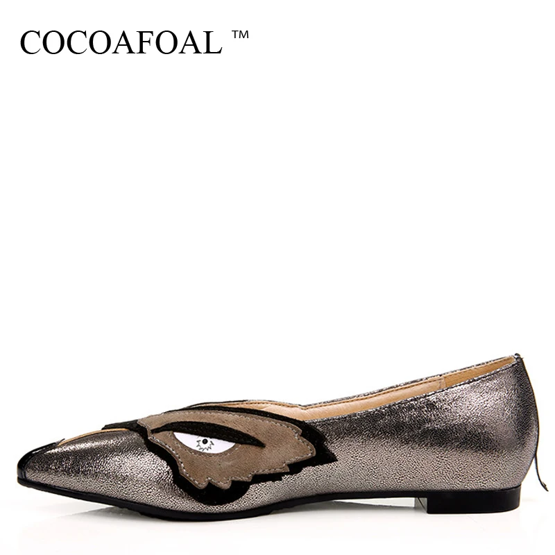 

COCOAFOAL Woman Sheepskin Flats Fashion Personality Plus Size 33 - 42 Golden Platform Shoes Animal Prints Genuine Leather Flats
