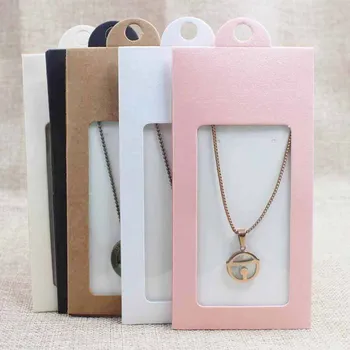 

50PCS multi color paper jewelry package& display box window hanger packing box with clear pvc window for necklace /earring