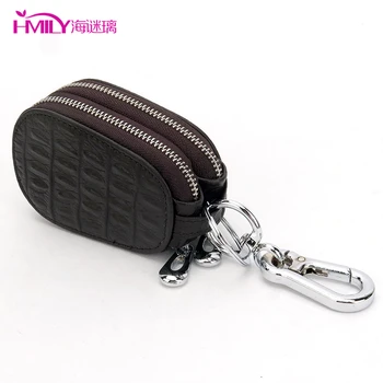 

New Women Key Wallet Genuine Cow Leather Alligator Pattern Key Case Multi-function Car Key Package Double Zipper Key Holder