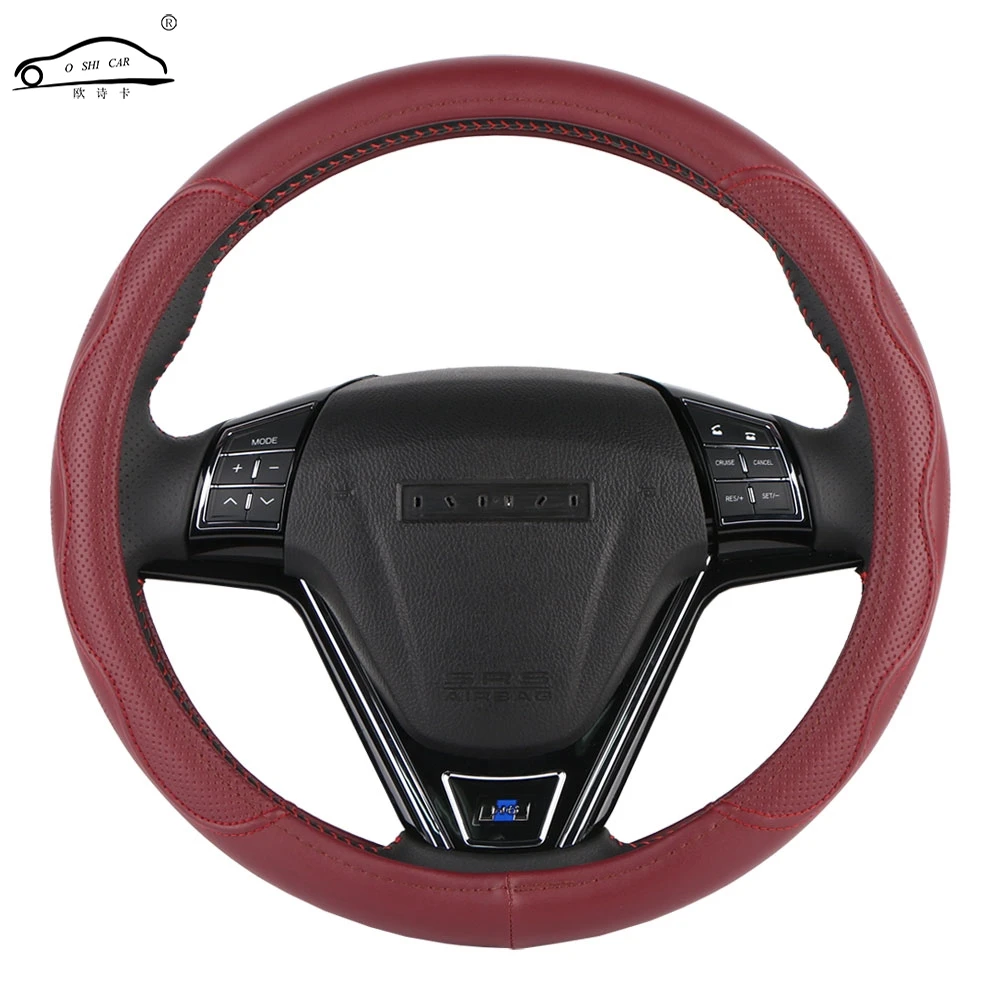 

O SHI CAR Steering Wheel Cover 14.5"-15.5" Black Synthetic Leather Grip