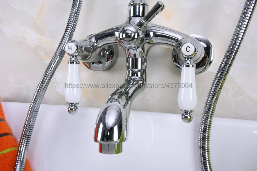 Wall mounted Bathroom Clawfoot Bathtub Shower Faucets Polished Chrome Basin Mixer Tap Tub Faucet & Hand Shower Nna221
