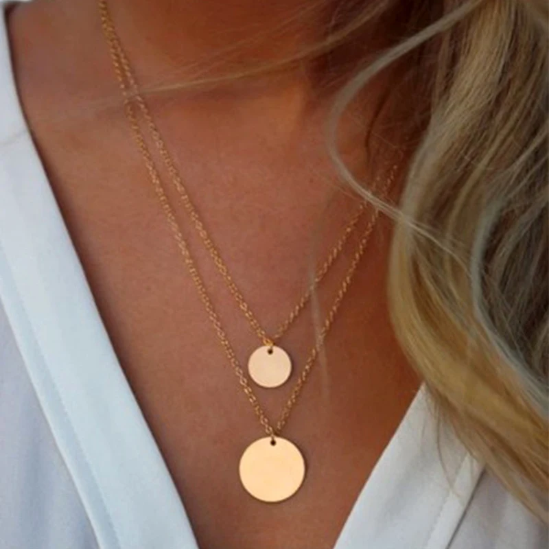 CUTEECO Double Gold Layered Choker Necklaces For Women Hammered Disc