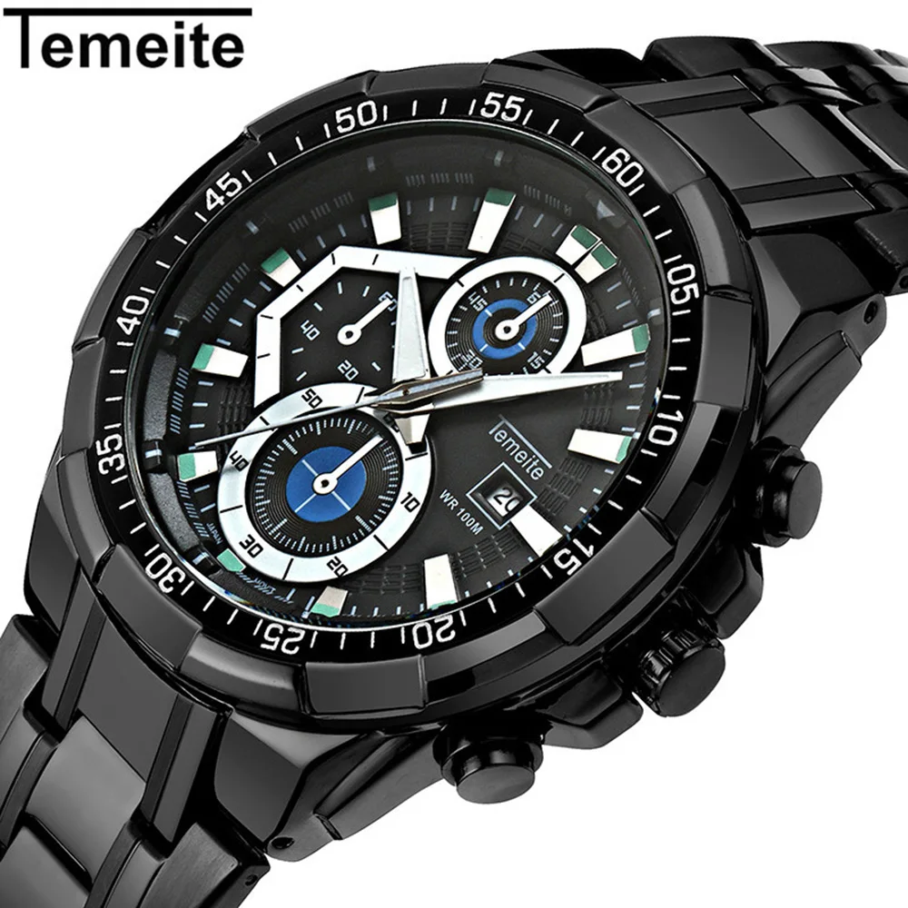 

TEMEITE Quartz Watch Men Top Brand Luxury Mens Watches Stainless Steel Waterproof Calendar Clock Casual Male Wristwatch Relogio
