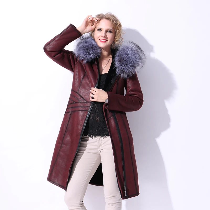 Leather Suede Faux Fur Trench Coats explosion models suede leather jacket imitation fox fur collar jacket female Long paragraph