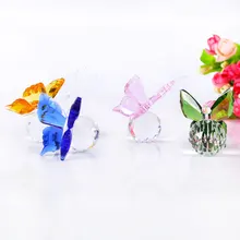 Handmade Crystal Butterfly 4 Colors Glass Animal Figurines Miniatures Model DIY Gifts Home Decoration Accessories Wedding Gift
