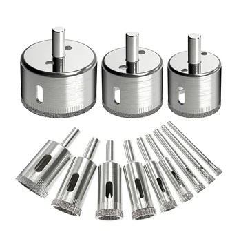

BHTS-12Pcs Diamond Drill Bits Glass Tile Hole Saw Bits Set, Hollow Core Drill Bits, Extractor Remover Hole Saws for Glass, Cer