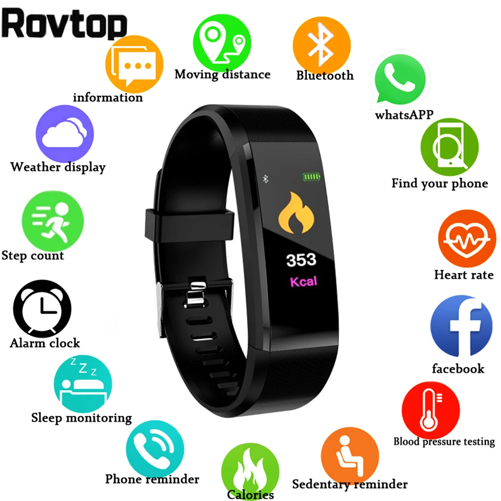 Rovtop Новые смарт часы для мужчин и женщин монитор сердечного ритма кровяное