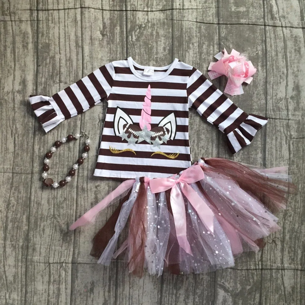 

baby girls football season clothing baby girls stripes unicorn top with tutu skirts outfits long sleeve top with accessories