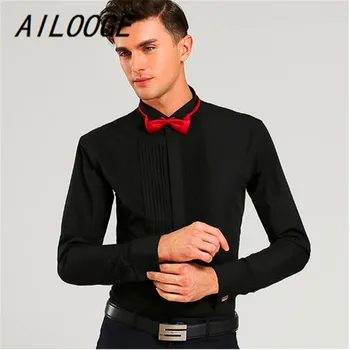 

AILOOGE Brand 5XL New Arrival Men's French Tuxedo Shirt Men Long Sleeve Dress Shirt Mens Solid Color Turn-Down Collar Shirt