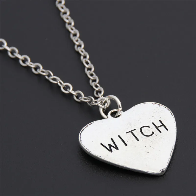 1pc Witch Necklace Heart Pendant Necklace Silver Simple Witchcraft