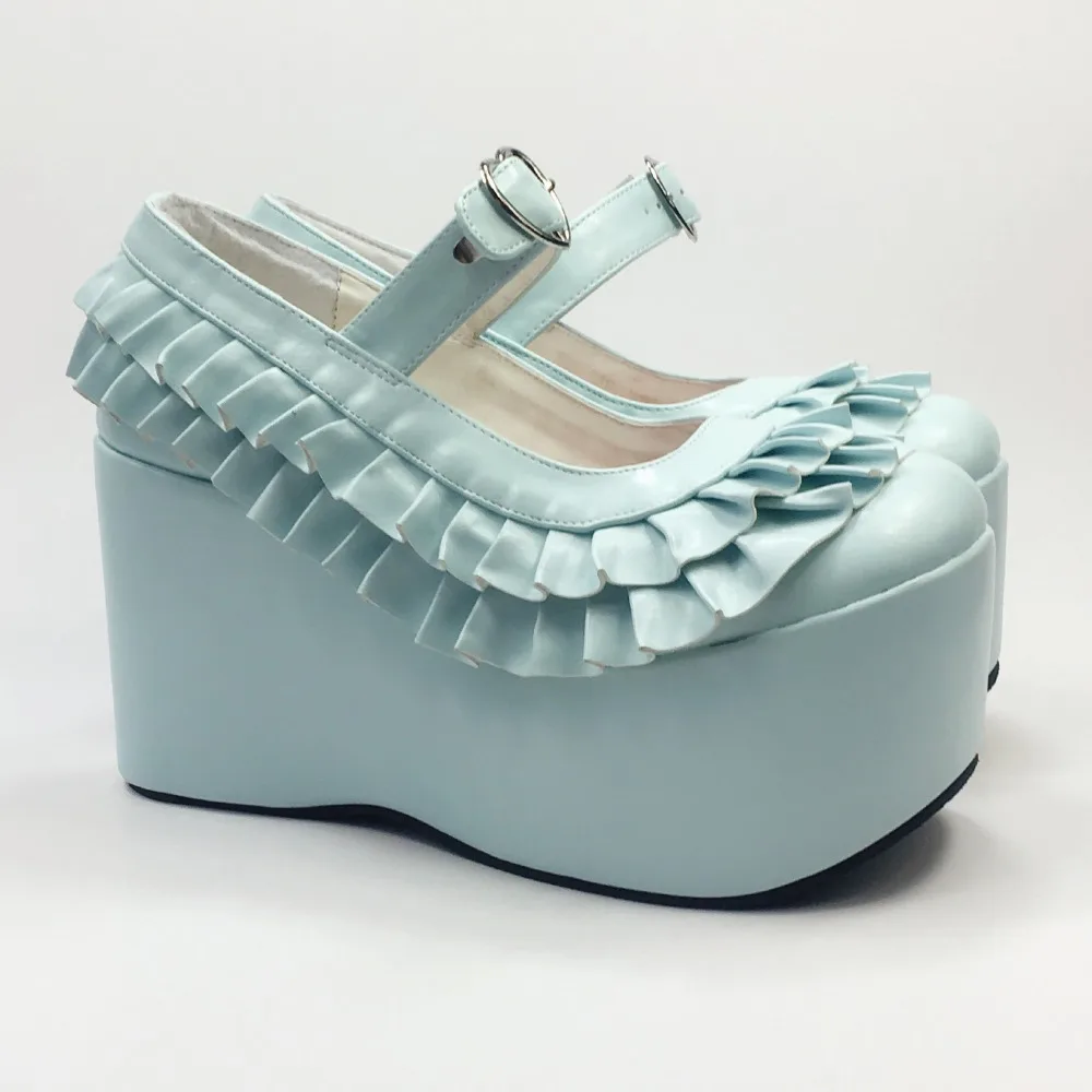 Туфли на высоком каблуке 12 см; цвет ярко-синий; туфли в стиле Лолиты на высокой платформе с ремешком в стиле качающейся лошади; японские туфли в стиле Харадзюку для костюмированной вечеринки в стиле Лолиты