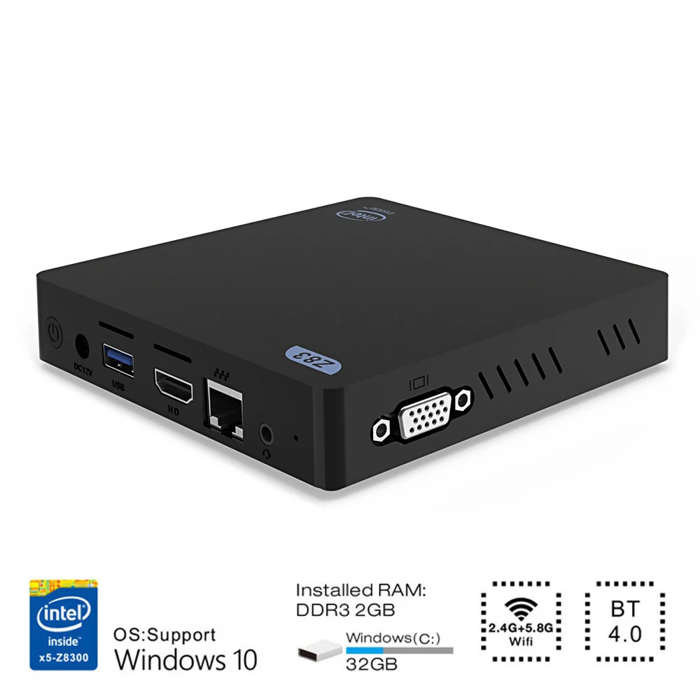 

Z83V Mini PC Intel Atom X5-Z8350 CPU Linux Windows 10 OS 64bit 2GB RAM 32GB ROM Bluetooth 4.0 2.4G/5.8G WiFi 5.1 Surround Sound