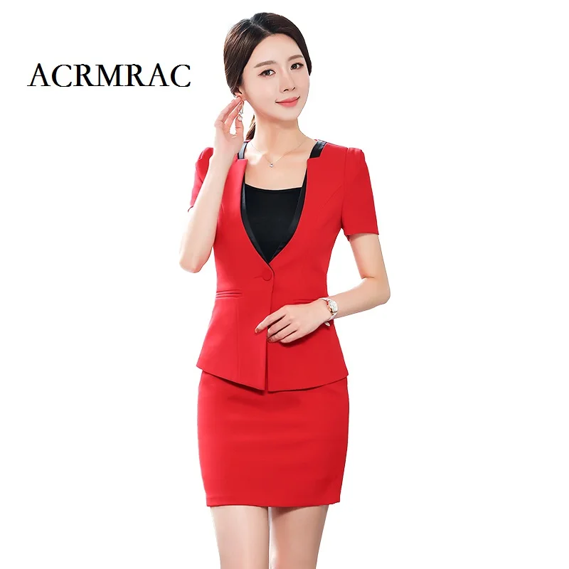 ACRMRAC Women New Summer suit Short suit Solid color red Slim jacket